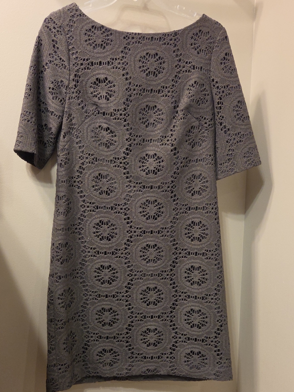 Adrianna Papell Gray Crochet Midi Shift Dress